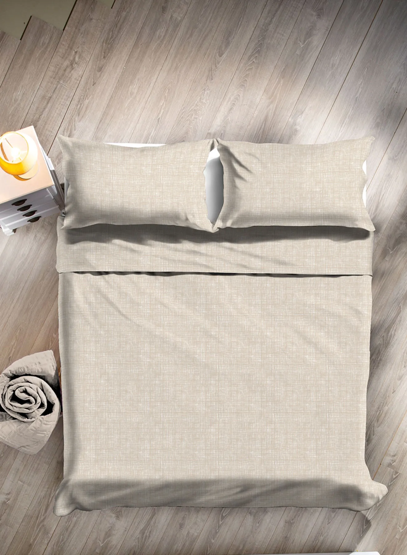 Amal Duvet Cover - With Pillow Cover 50X75 Cm, Comforter 160X200 Cm, - For Queen Size Mattress - Eva Beige 100% Cotton Percale -