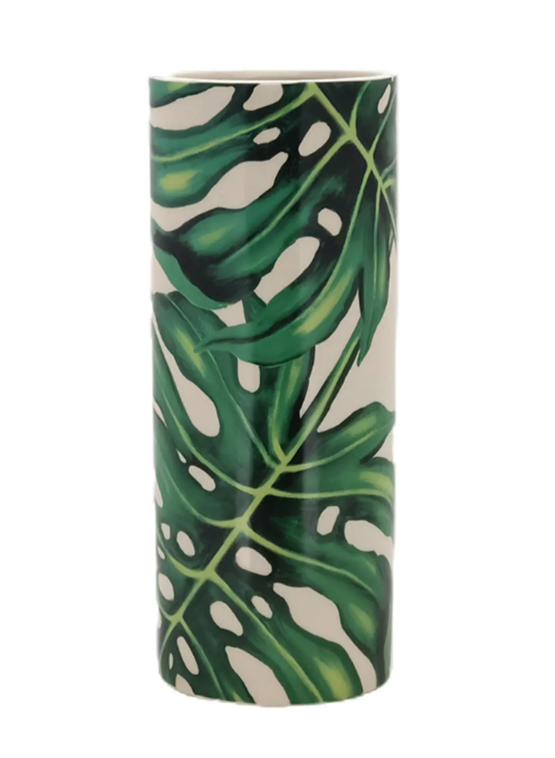 مزهرية من السيراميك ذات تصميمات جميلة ، مواد ذات جودة فريدة فريدة من نوعها لمنزل أنيق ومثالي N13-005 أبيض / أخضر 16 × 39 سم