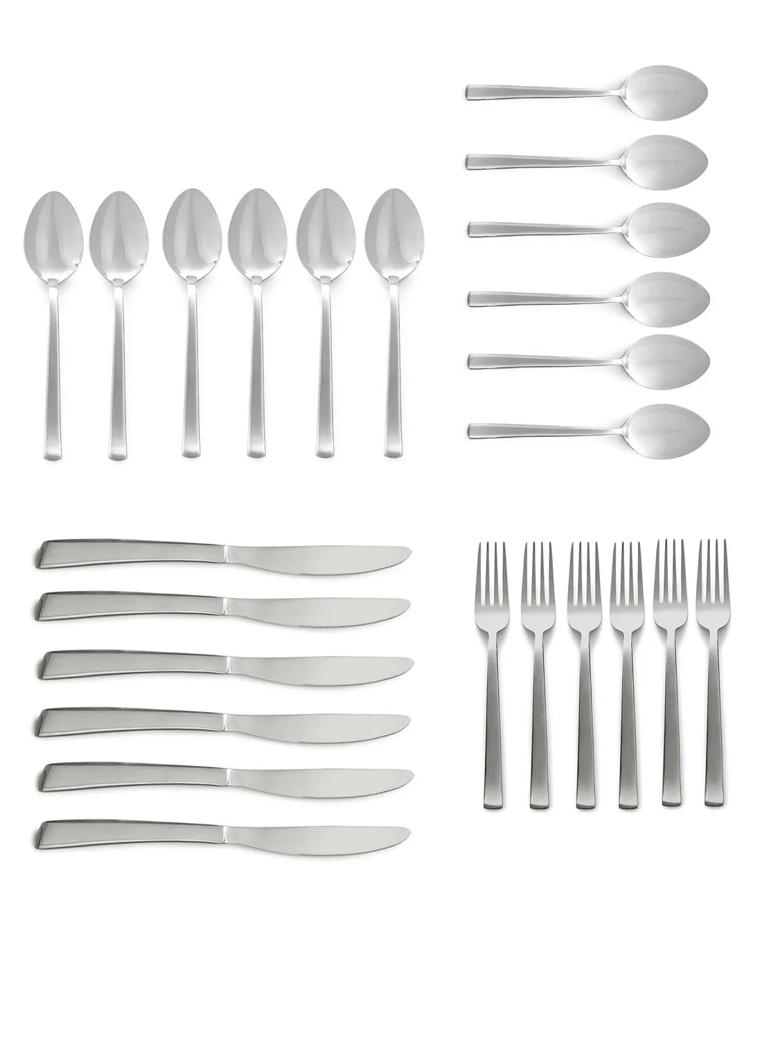 noon east 24 Piece Cutlery Set - Made Of Stainless Steel - Silverware Flatware - Spoons And Forks Set, Spoon Set - Table Spoons, Tea Spoons, Forks, Knives - Serves 6 - Design Silver Spade