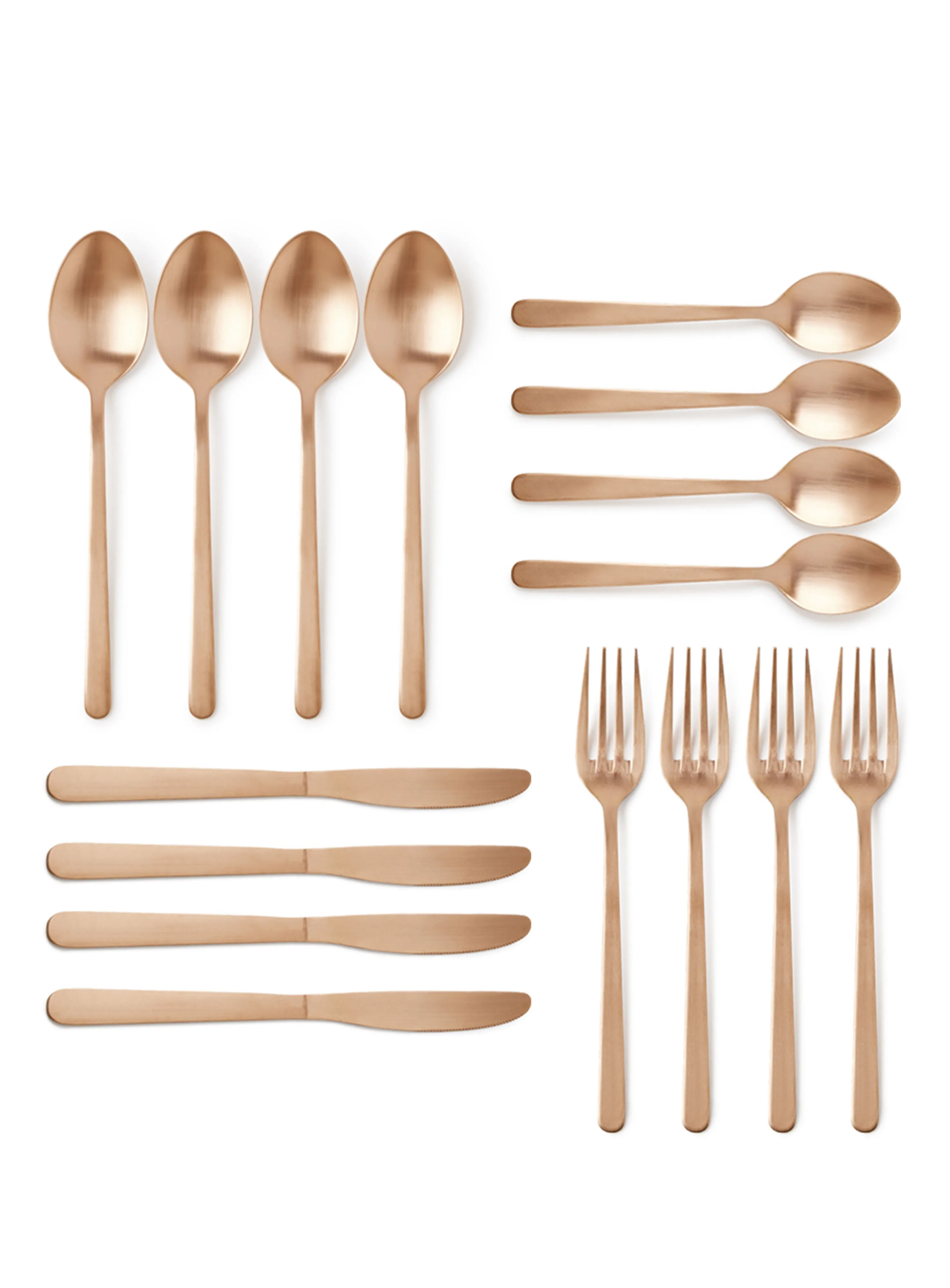 noon east 16 Piece Cutlery Set - Made Of Stainless Steel - Silverware Flatware - Spoons And Forks Set, Spoon Set - Table Spoons, Tea Spoons, Forks, Knives - Serves 4 - Design Copper Sail