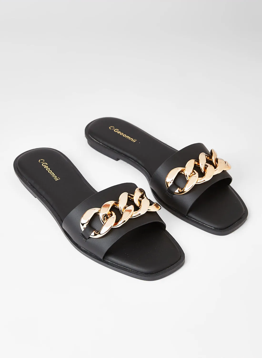 Geoomnii Comfortable Footbed Trendy Flat Sandals Madrid Black/Gold