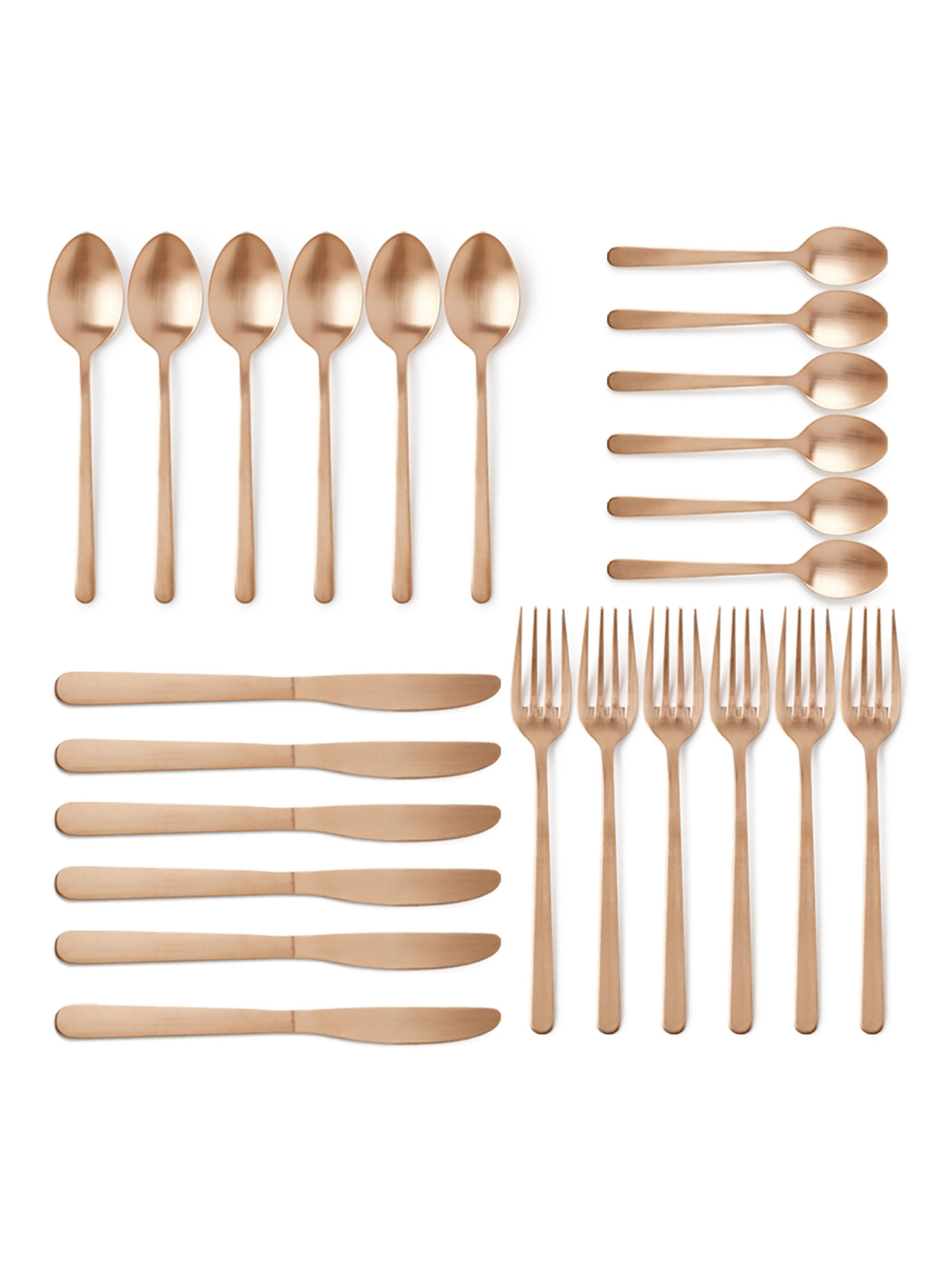 noon east 24 Piece Cutlery Set - Made Of Stainless Steel - Silverware Flatware - Spoons And Forks Set, Spoon Set - Table Spoons, Tea Spoons, Forks, Knives - Serves 6 - Design Copper Sail