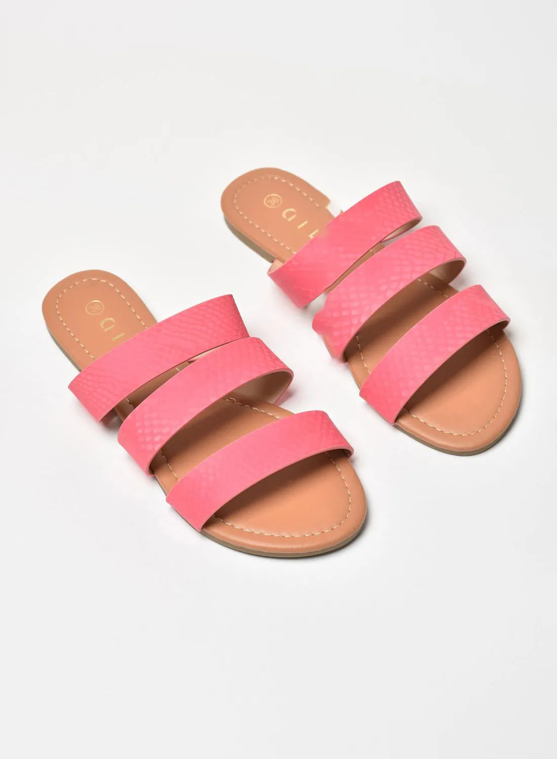 Aila Animal Printed Triple Strap Flat Sandals Pink