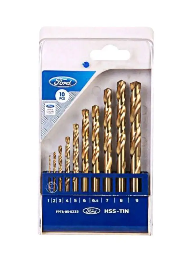 Ford 10-Piece HSS Drill Bits Golden 9mm