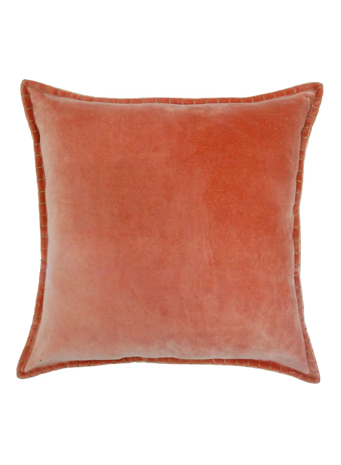 Noon East Decorative Cushion - 100% Cotton Cover Microfiber Infill - Velvet Blanket Stitch Bedroom Or Living Room Decoration Coral 45 x 45cm