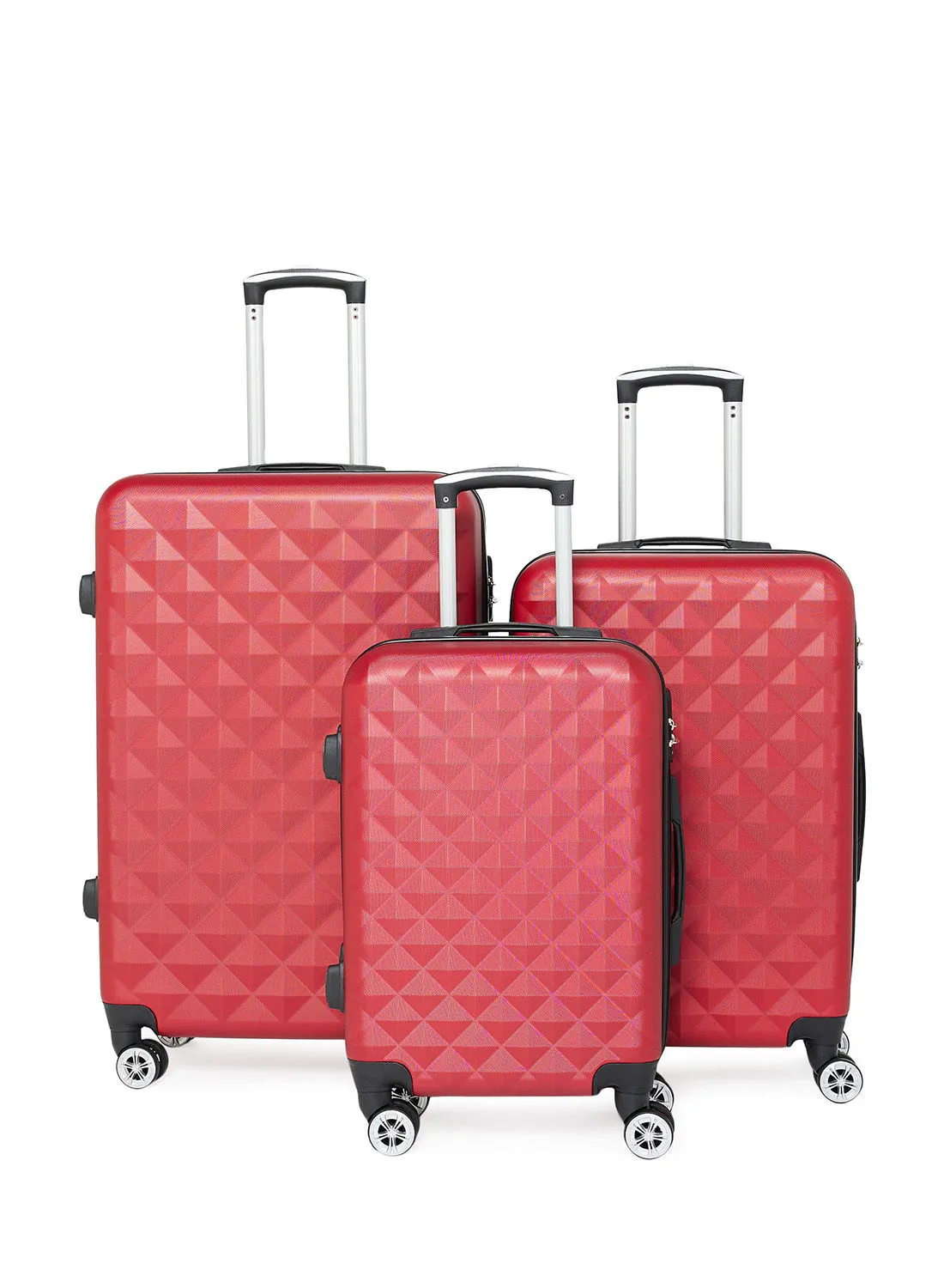 noon east 3-Piece ABS Hardside Spinner Iron Rod Luggage Trolley Set With TSA Lock 20/24/28 Inch Red