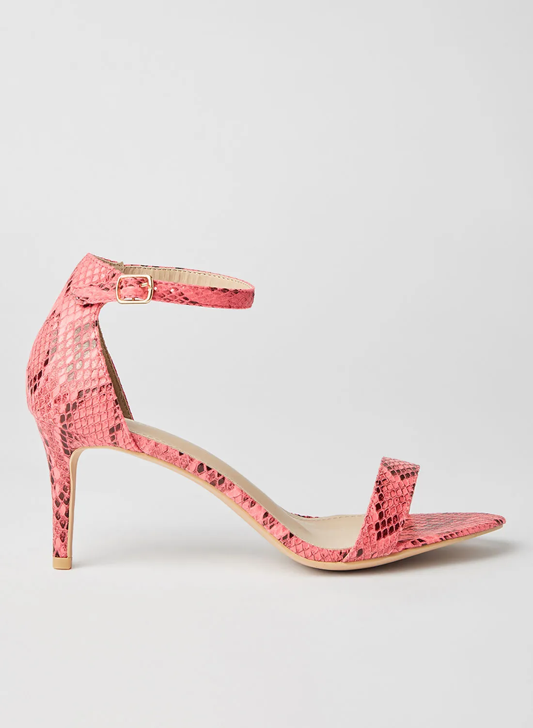 Deezee Snake Skin Print Ankle Strap Heeled Sandals Pink
