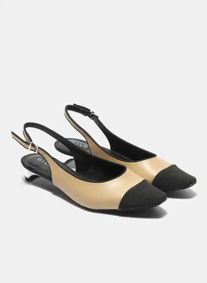 Aila Stylish Slingback Shoes Black/Beige