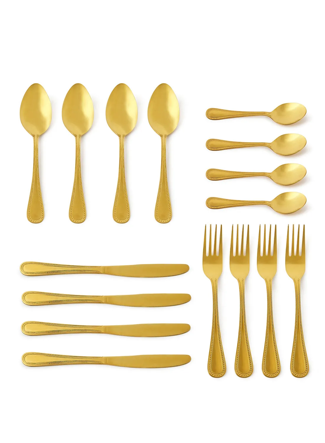 Amal 16 Piece Cutlery Set - Made Of Stainless Steel - Silverware Flatware - Spoons And Forks Set, Spoon Set - Table Spoons, Tea Spoons, Forks, Knives - Serves 4 - Design Gold Mallow