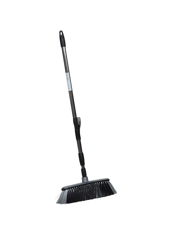 APEX Indoor Floor Crossing Bristles Broom With Rubber Bumper And Telescopic Handle Black/Grey 35x6cm