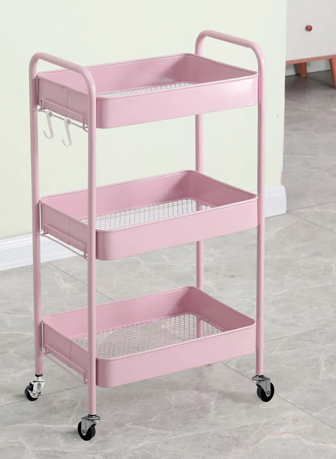 Amal Multipurpose 3 Tier Easy  Trolley For Home, Convenient Storage for your Kitchen And Bathroom MT1011PK Pink 43x29x79cm