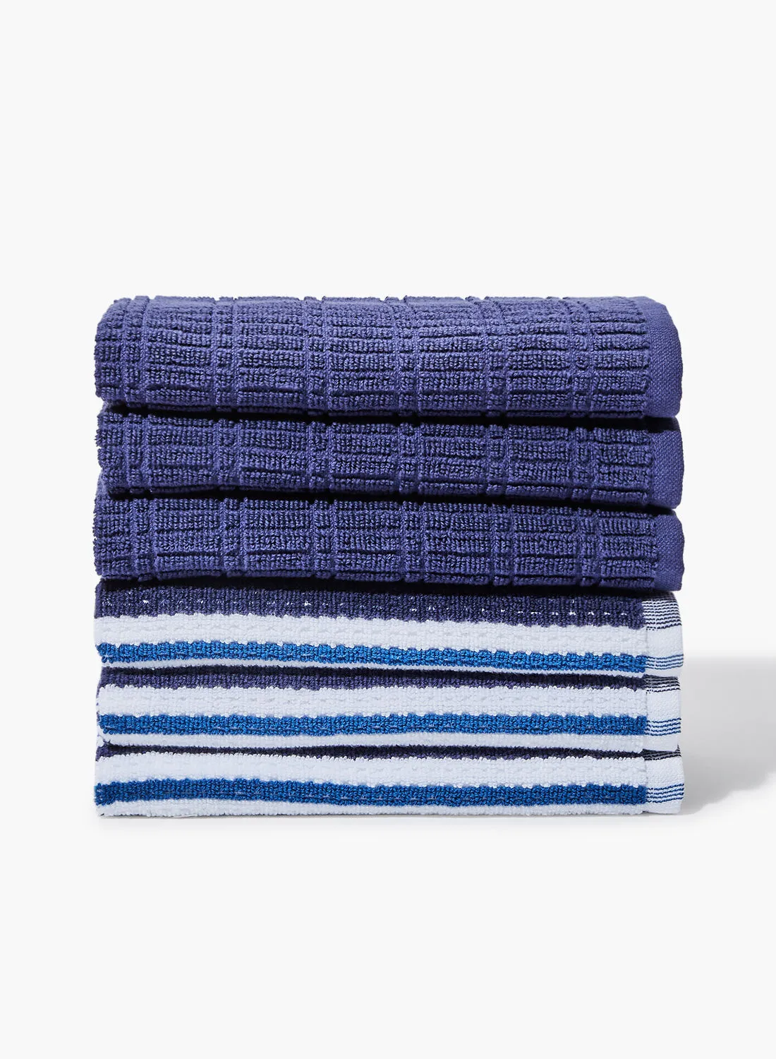 Amal 6 Set Bathroom Towel Set - 393 GSM 100% Cotton Solid And Yarn Dyed - Blue Color -Quick Dry - Super Absorbent