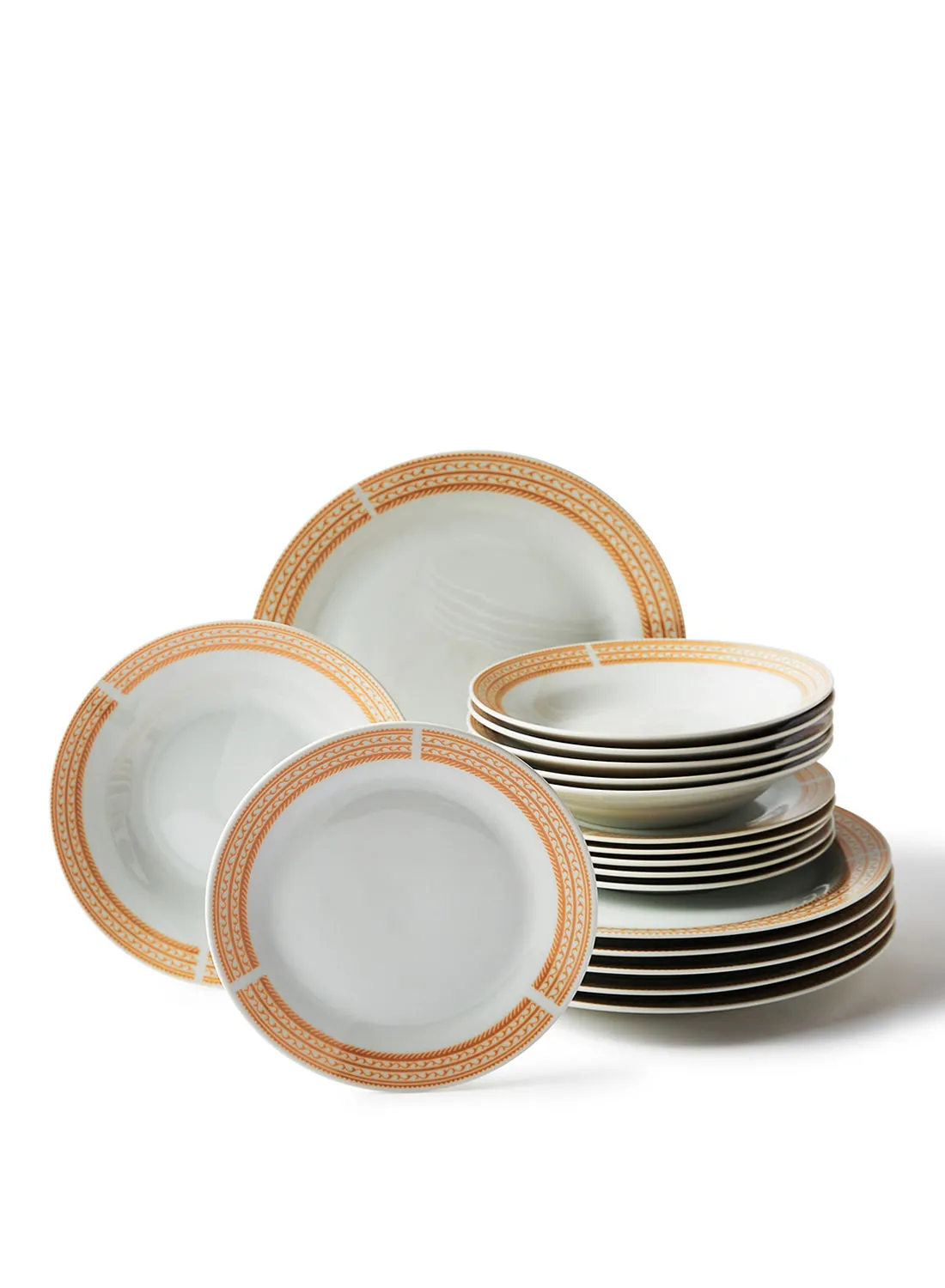 noon east 12 Piece Porcelain Dinner Set - Dishes, Plates - Dinner Plate, Side Plate, Soup Plate - Serves 4 - Festive Design Turin/Gold