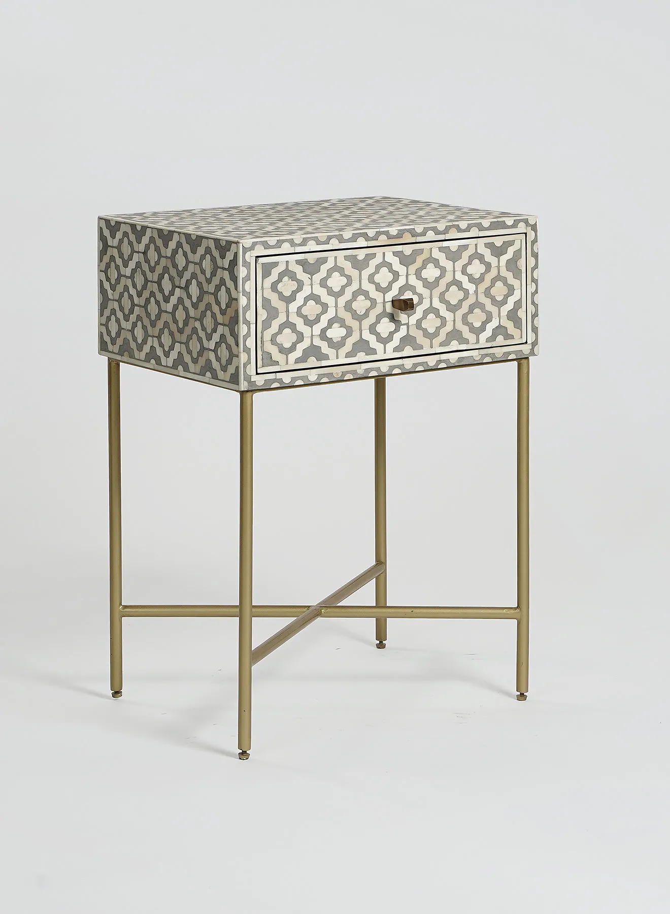 ebb & flow Bedside Table Luxurious - Size Bone Inlay Gold/Grey Nightstand Comdina - Bedroom Furniture