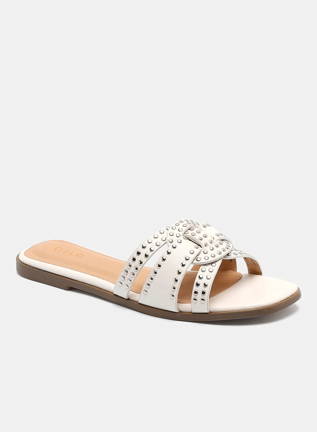 Aila Fashionable Casual Flat Sandals Off White/Silver