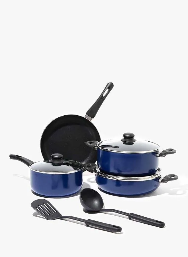 Amal 9-Piece 9 Piece Cookware Set - Aluminum Pots And Pans - Non-Stick Surface - Tempered Glass Lids - PFOA Free - Frying Pan, Casserole With Lid, Saucepan With Lid, Kitchen Tools - Dark Blue