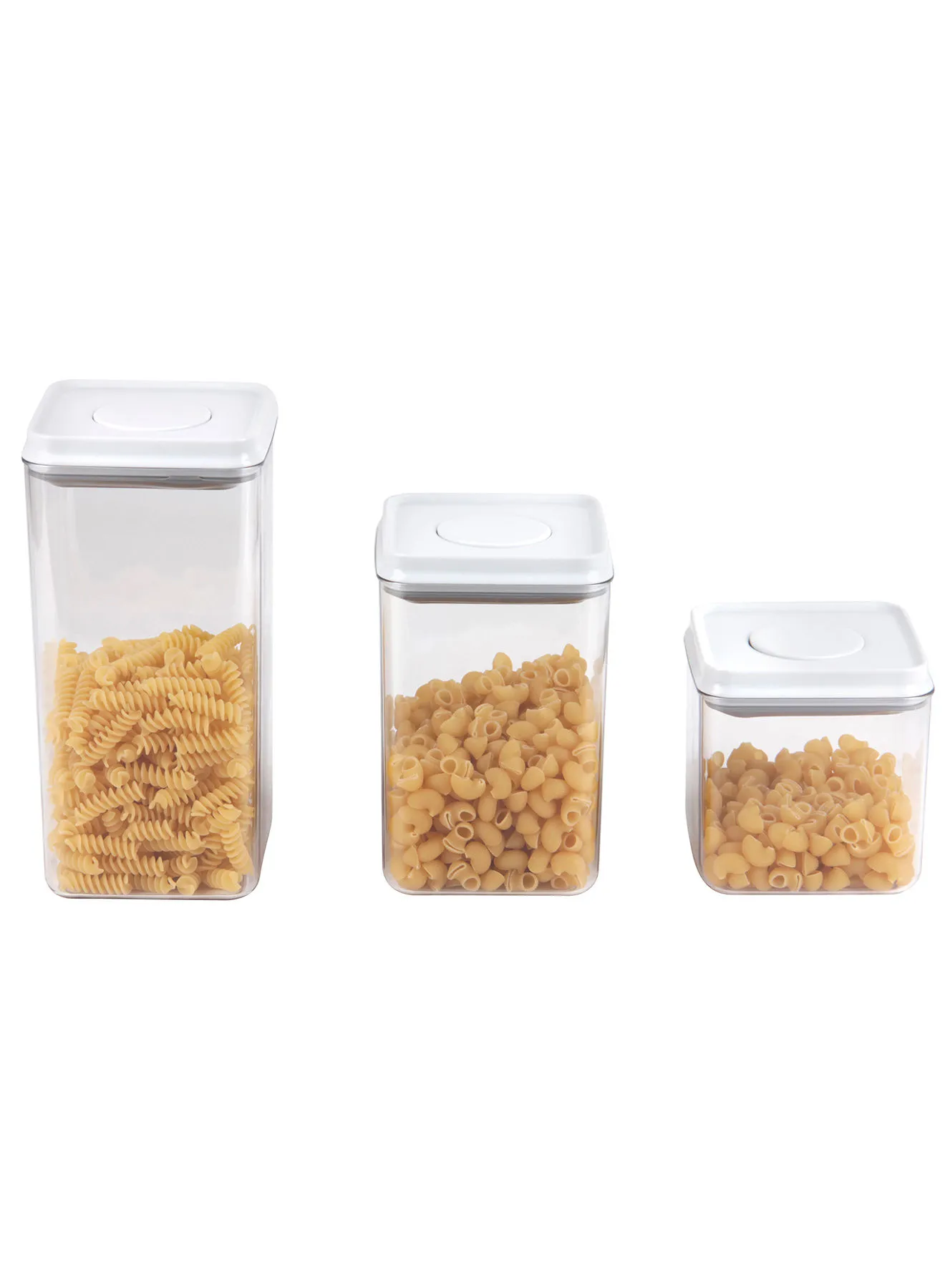 noon east 3 Piece Tritan Food Storage Container Set - Airtight Lids - With Push Button - Food Storage Box - Storage Boxes - Kitchen Cabinet Organizers - Food Container - Clear/White