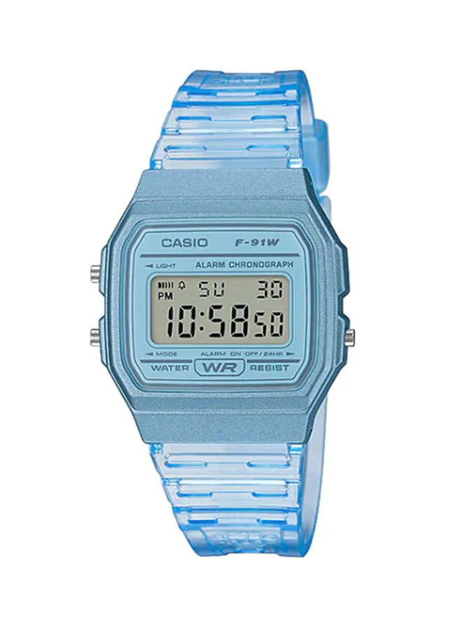 كاسيو ساعة يد رقمية للسيدات من الراتنج F-91WS-2DF - 33 ملم - أزرق