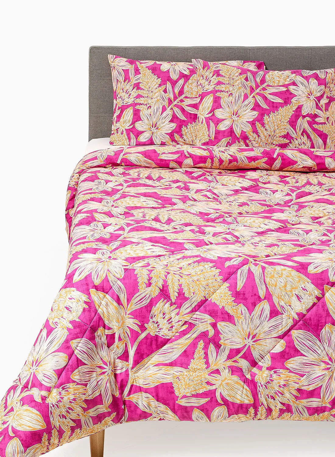 Noon East Comforter Set With Pillow Cover 50X75 Cm, Comforter 160X220 Cm - For Double Size Mattress - 100% Cotton Delray Percale Print Fuschia - Sleep Well Lightweight And Warm Bed Linen Fuschia