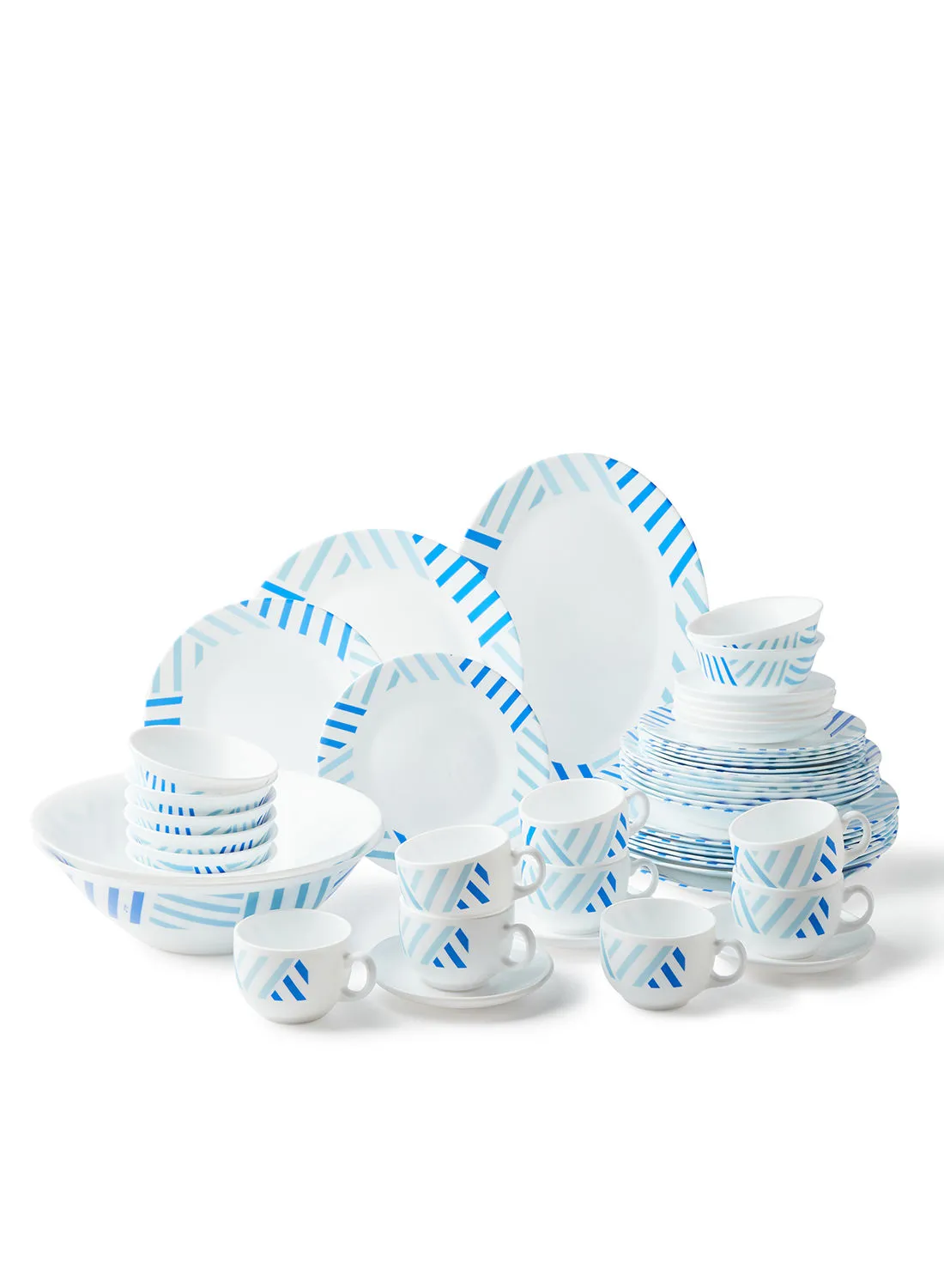 noon east 52 Piece Opalware Dinner Set For Everyday Use - Light Weight Dishes, Plates - Dinner Plate, Side Plate, Bowl, Cups, Serving Dish And Bowl - Serves 8 - Printed Design Denby