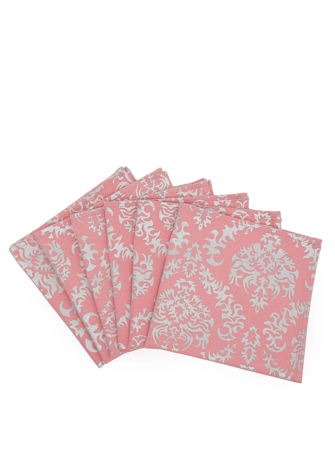 Amal 6 Piece Table Napkin Set - Printed Cloth Napkins For Dining Table - Napkins - Silver/Pink
