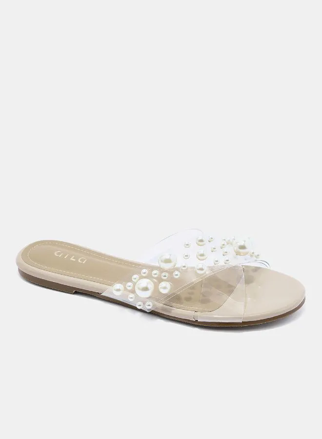 Aila Casual Flat Sandals Clear/White