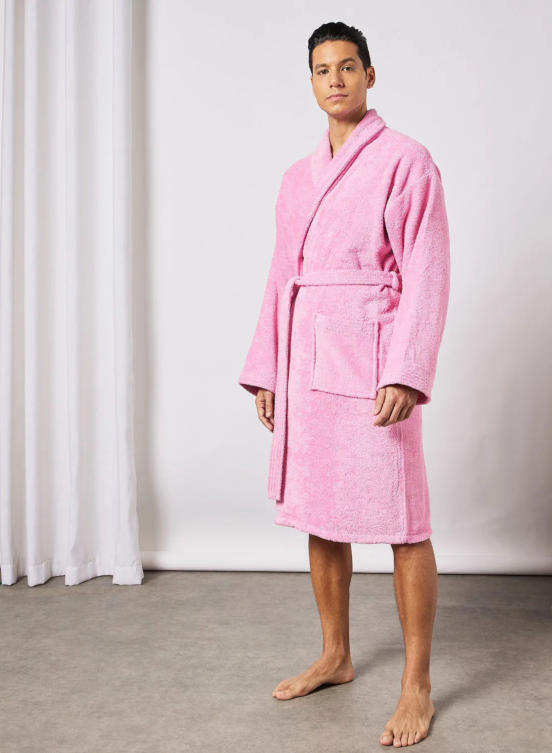 noon east Bathrobe - 400 GSM 100% Cotton Terry Silky Soft Spa Quality Comfort - Shawl Collar & Pocket - Pink Color - 1 Piece