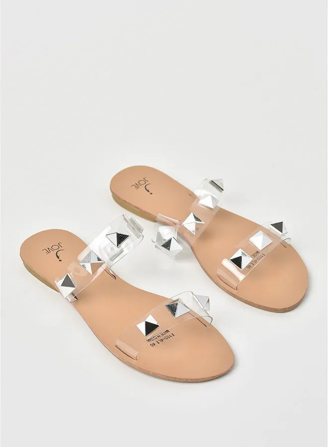 Jove Embellished Double Strap Flat Sandals Silver/Clear