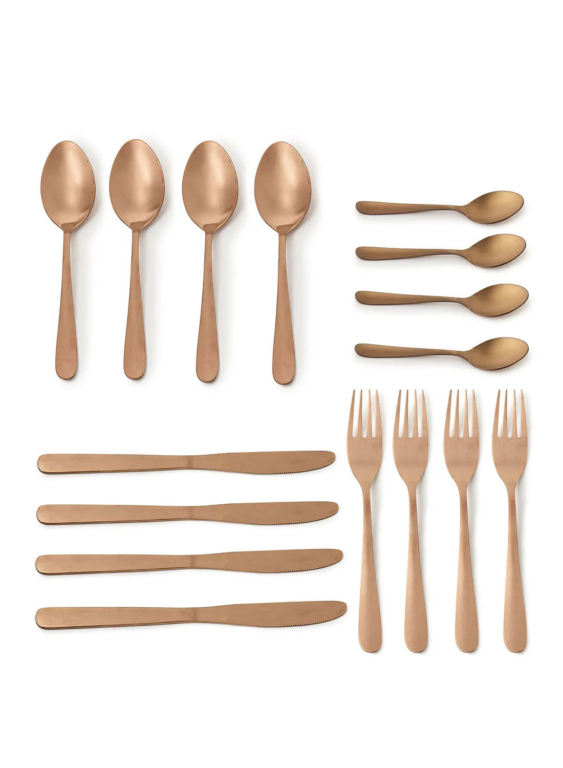 Amal 16 Piece Cutlery Set - Made Of Stainless Steel - Silverware Flatware - Spoons And Forks Set, Spoon Set - Table Spoons, Tea Spoons, Forks, Knives - Serves 4 - Design Copper Daisy