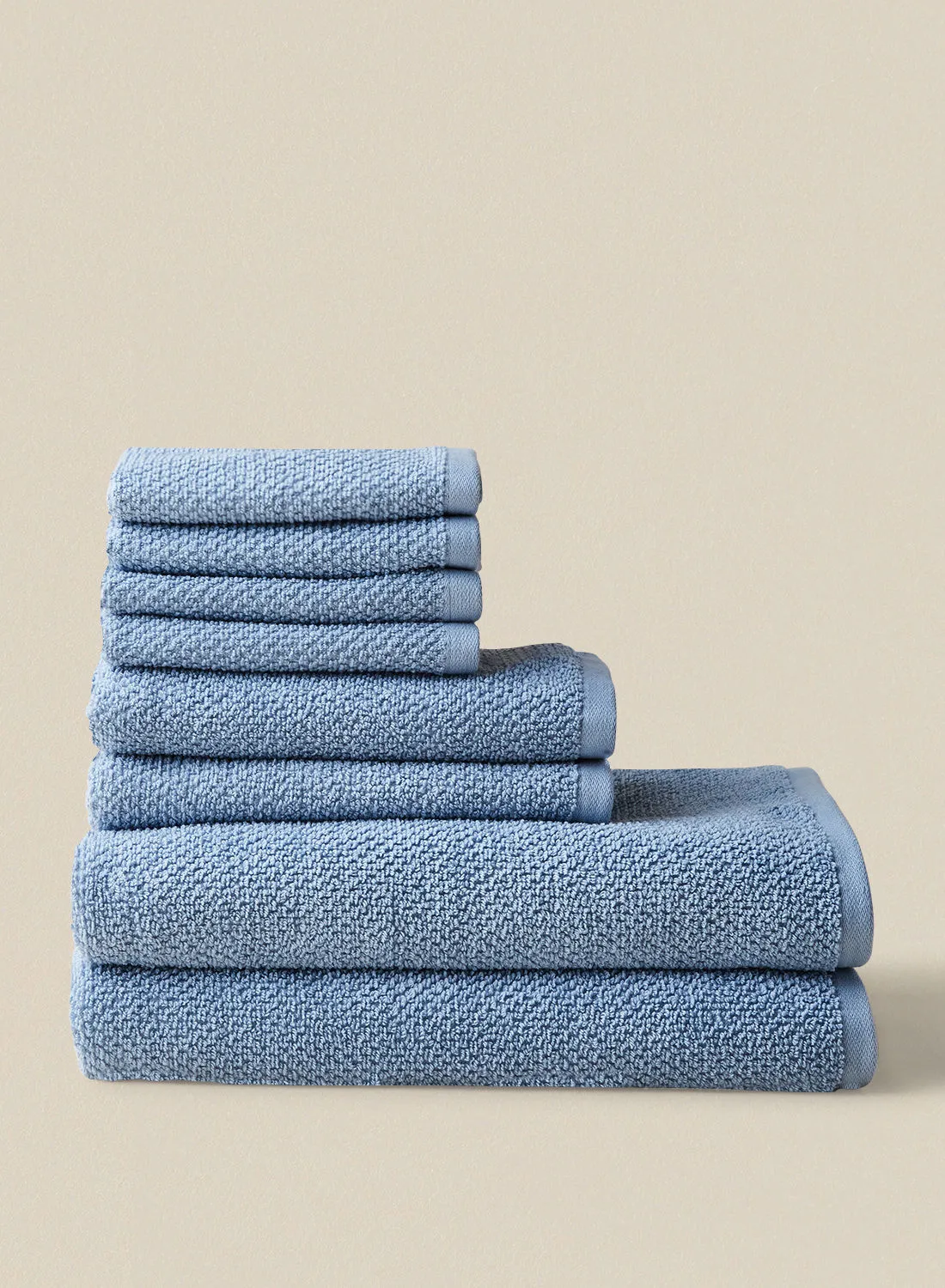 noon east 8 Piece Bathroom Towel Set - 500 GSM 100% Organic Cotton - 2 Hand Towel - 4 Face Towel - 2 Bath Towel - Blue Color - Highly Absorbent - Fast Dry