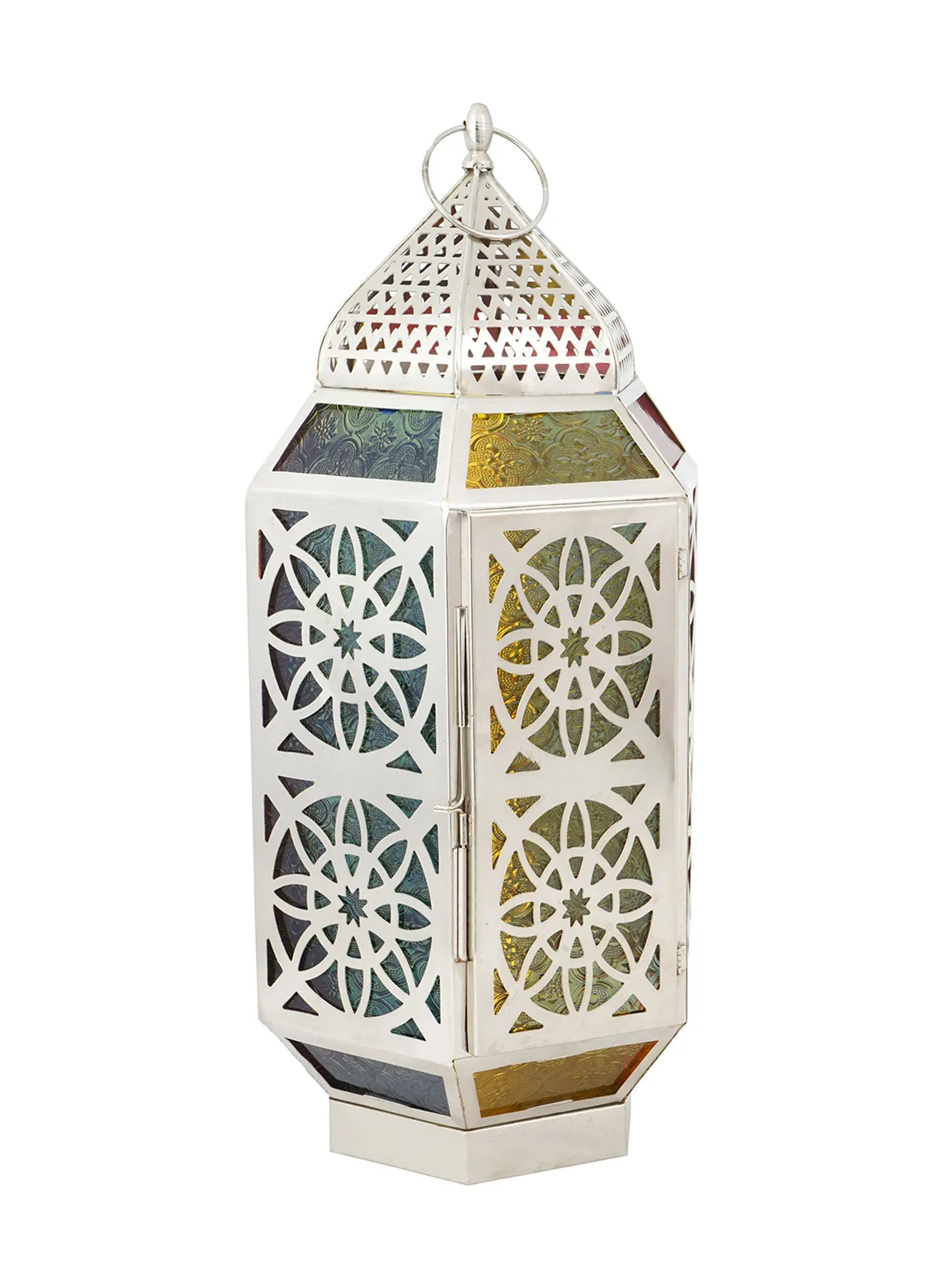 ebb & flow Modern Ramadan Candle Lantern With Glass Unique Luxury Quality Scents For The Perfect Stylish Home Silver 24 x 24 x 54centimeter