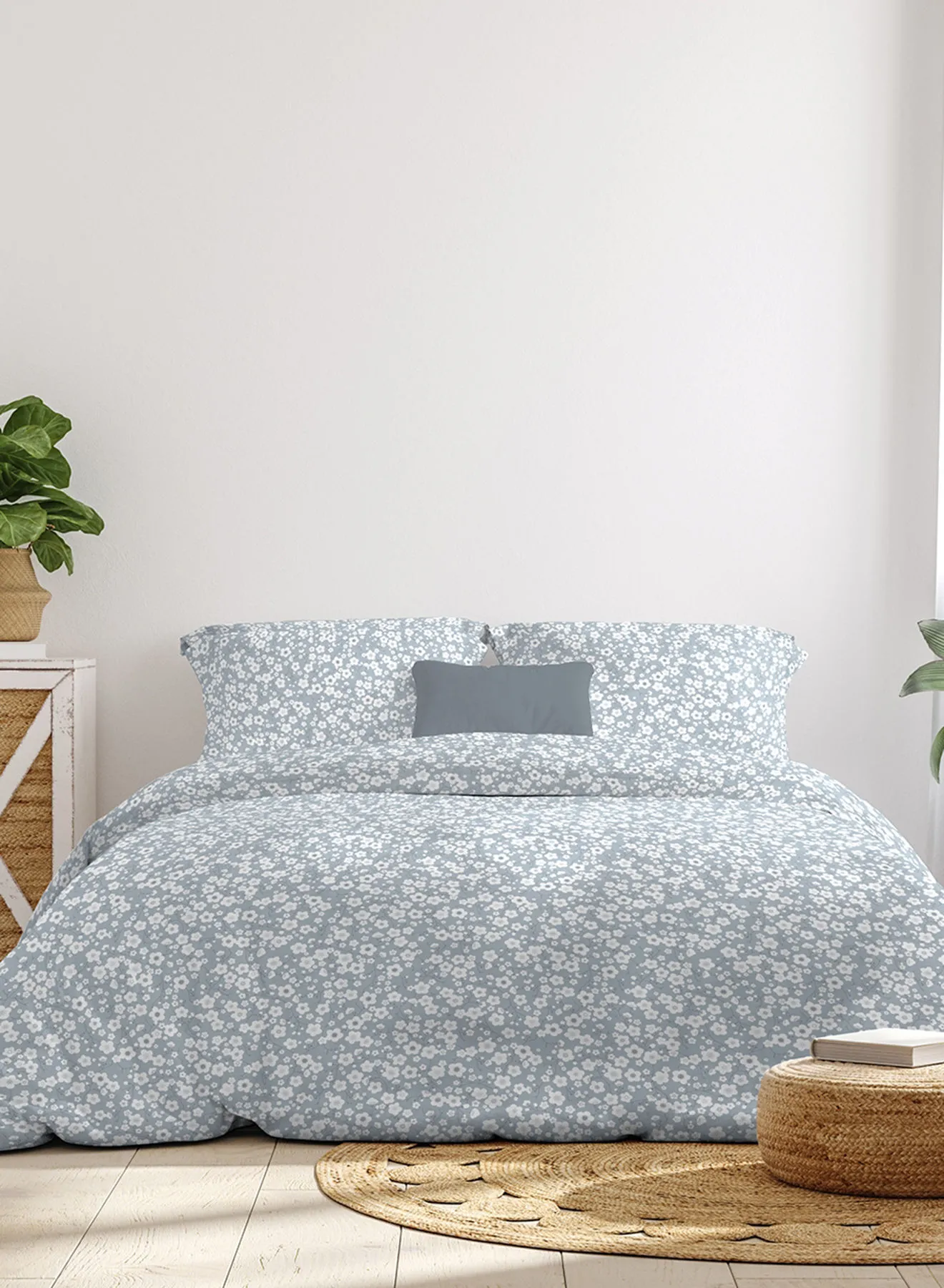 Amal Comforter Set For King Size Mattress - All Season Everyday Use Bedding Set - 100% Cotton Percale Cotton Slate Blue 240x200 cm + Pillowcases 50x75cm