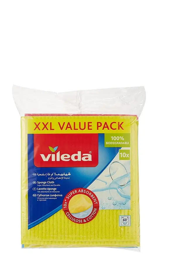 Vileda Sponge Cloth XXL Value Pack 10 Pcs 100% Natural Materials, Super Absorbent, Durable, 5 Pcs Multicolor 18x20cm
