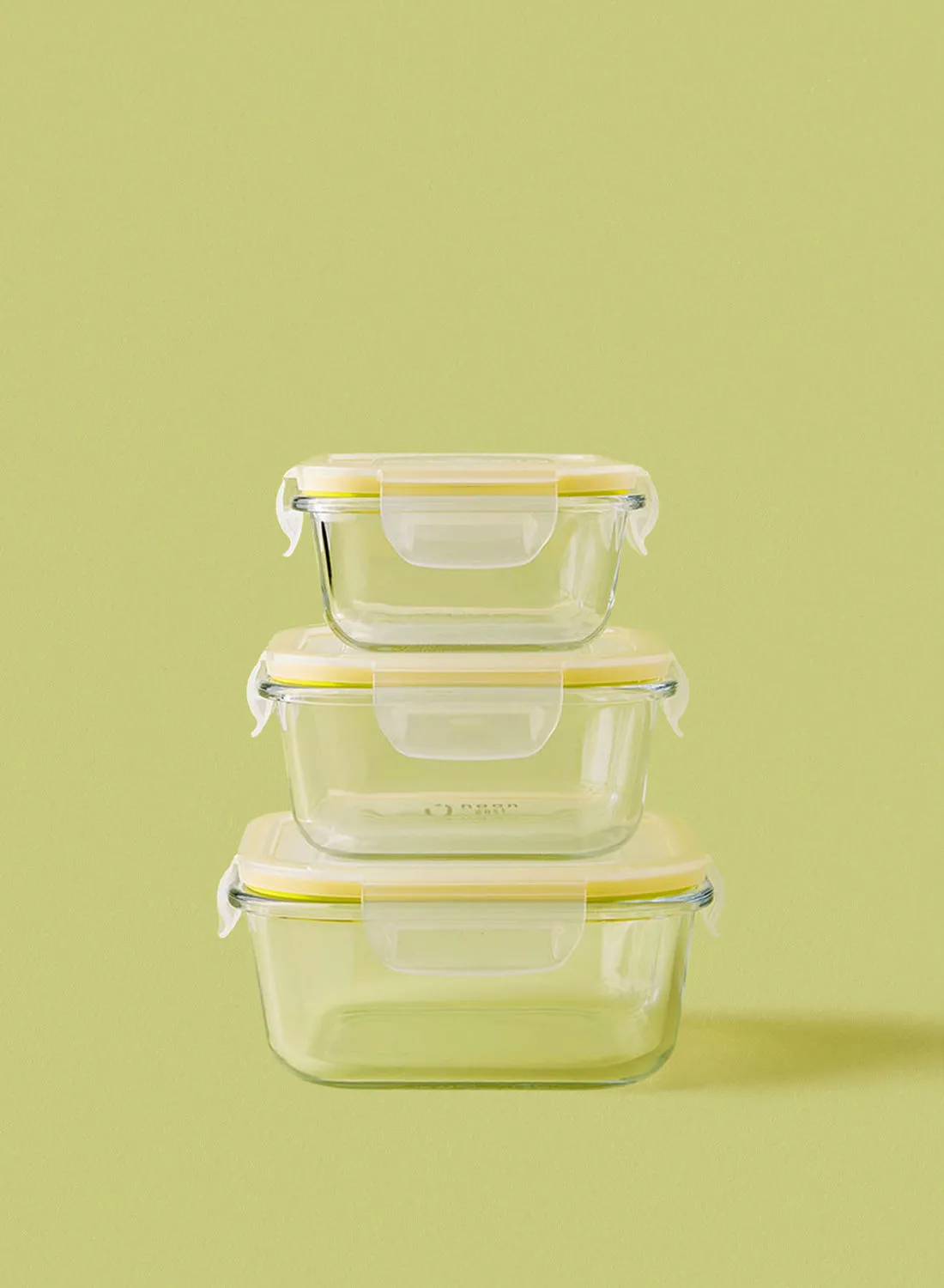 noon east 3 Piece Borosilicate Glass Food Container Set - Airtight Lids - Lunch Box - Sqaure - Food Storage Box - Storage Boxes - Kitchen Cabinet Organizers - Glass Food Container - Yellow