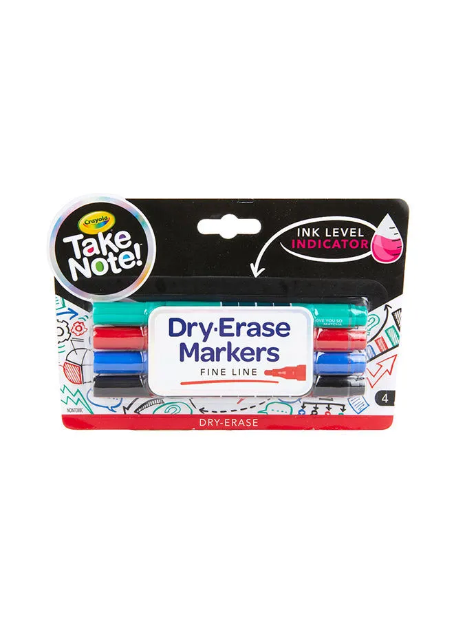 Crayola Low Odor Dry Erase Markers, Fine Tip, 4 Piece