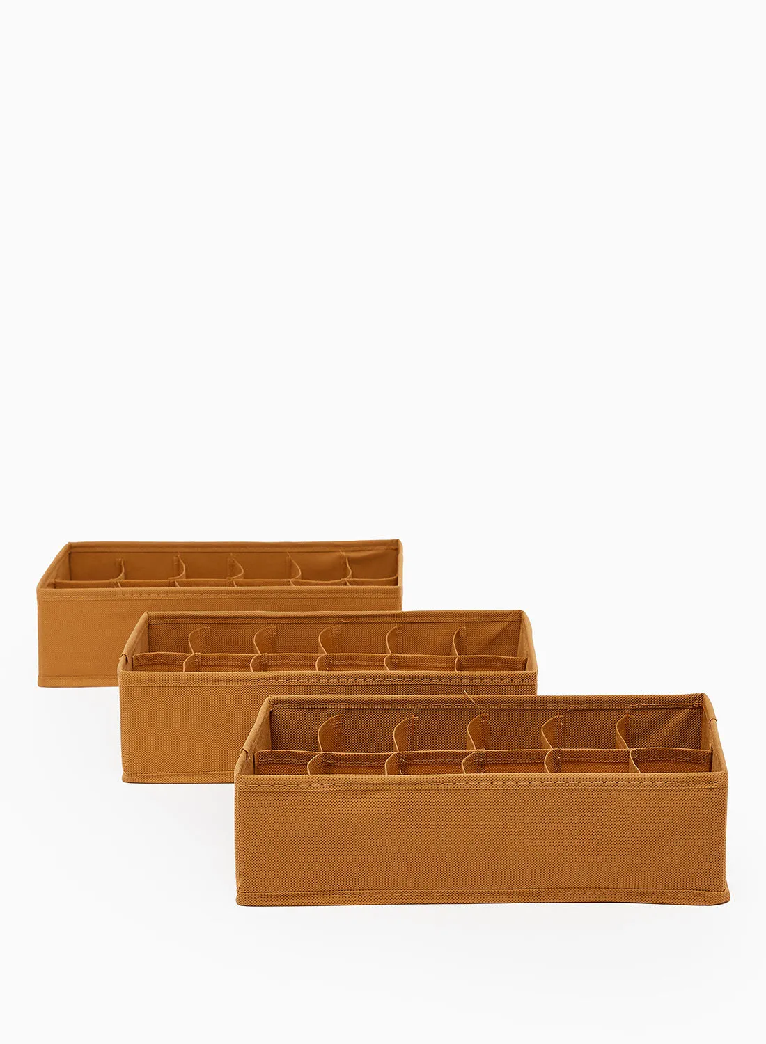 Amal 12 Compartment Divider 3 Pack Foldable Storage Organizer Basics Bra And Undergarment Dresser Organizers Yellowish-Brown 33X9X17cm
