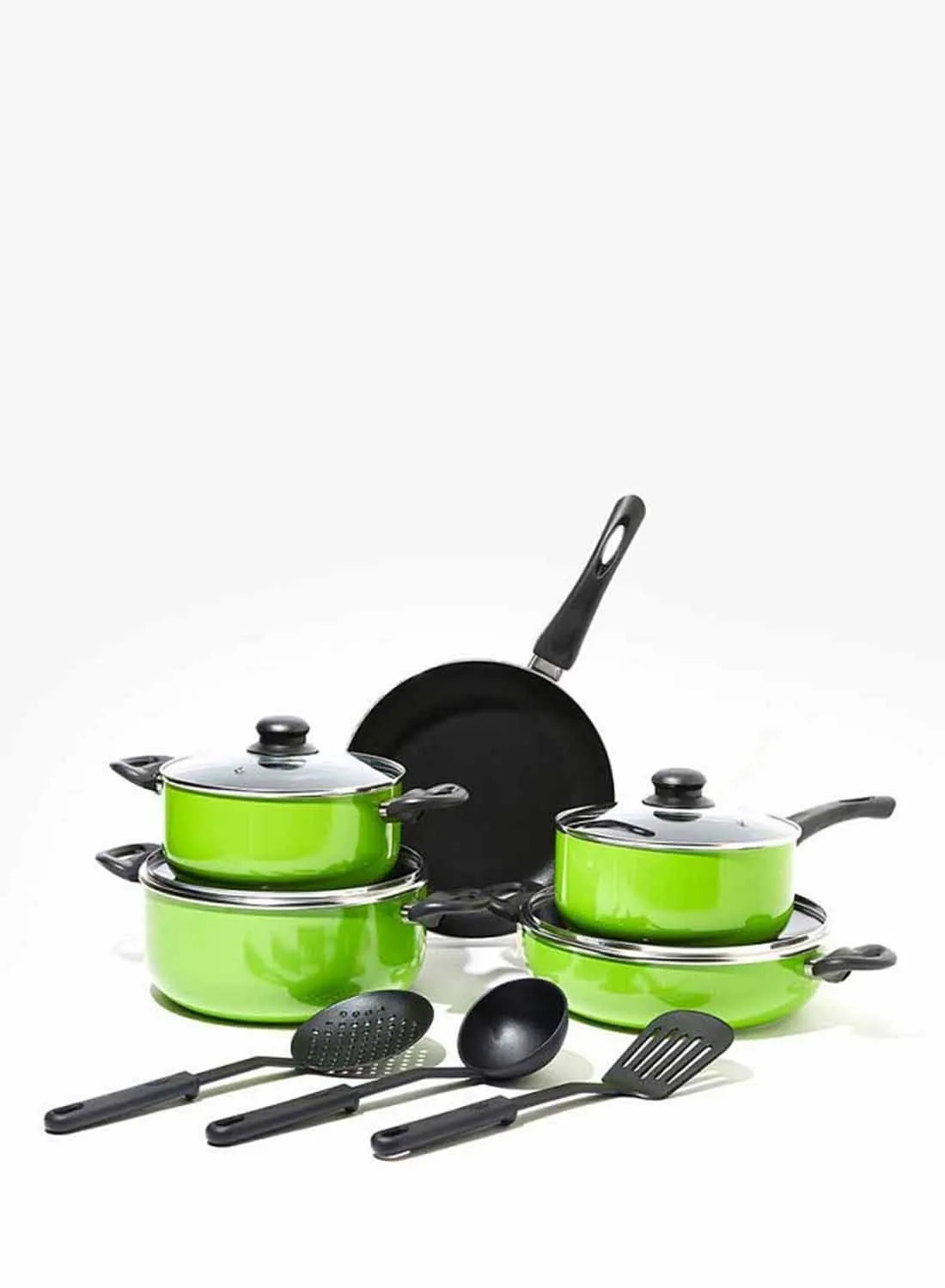 Amal 12-Piece 12 Piece Cookware Set - Aluminum Pots And Pans - Non-Stick Surface - Tempered Glass Lids - PFOA Free - Frying Pan, Casserole With Lid, Saucepan With Lid, Kitchen Tools - Green Green