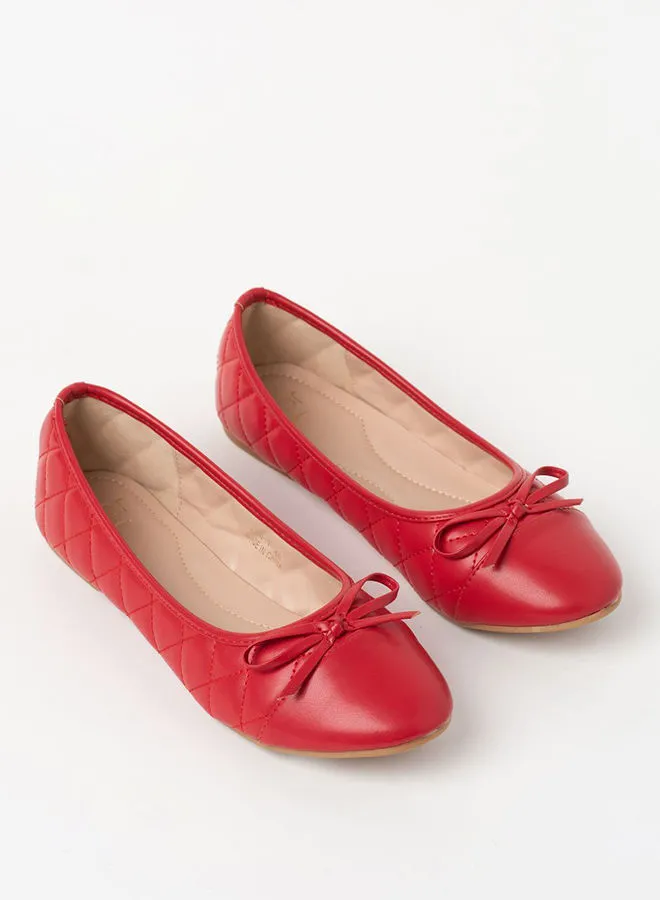 Jove Quilted Pattern Bow Detail Ballerina Red