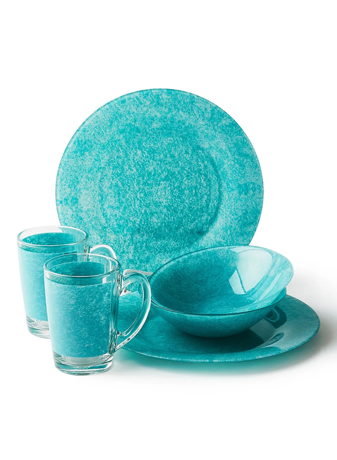 noon east 6 Piece Glass Dinner Set For Everyday Use - Light Weight Dishes, Plates - Dinner Plate, Bowl - Serves 2 - Blue