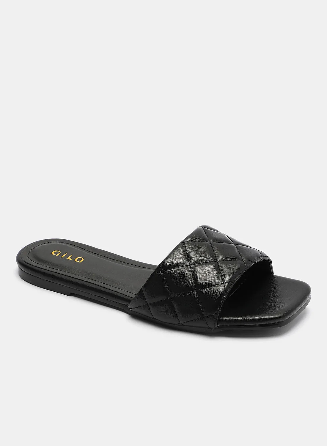 Aila Slip-On Casual Flat Sandals Black
