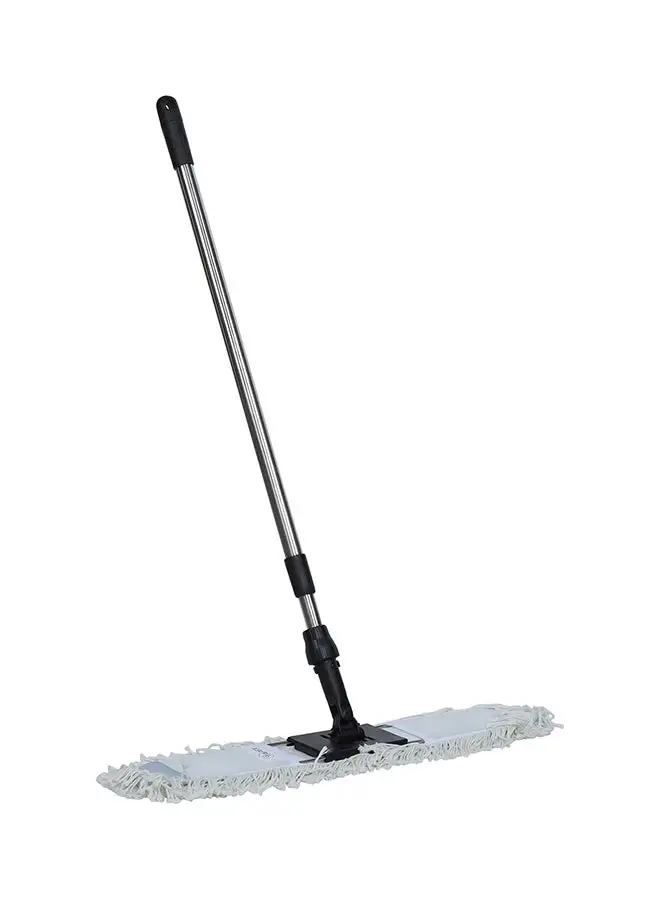 APEX Chrome Floor Sweeper Duster Flat Mop With Cotton Cloth  With Telscopic Handle Black/Grey 60cm
