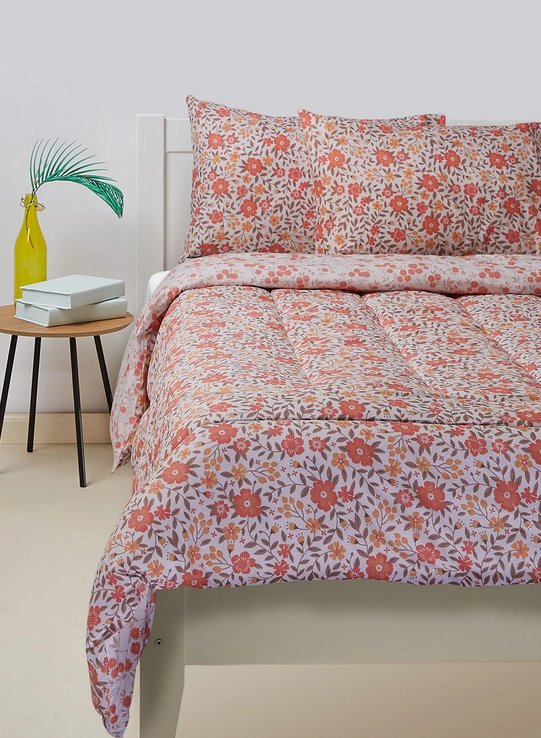 Amal Comforter Set King Size All Season Everyday Use Bedding Set 100% Cotton 3 Pieces 1 Comforter 2 Pillow Covers  Orange