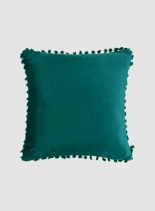 ebb & flow Trendy Velvet Tassel Cushion, Unique Luxury Quality Decor Items For The Perfect Stylish Home Dark Green 45 x 45cm