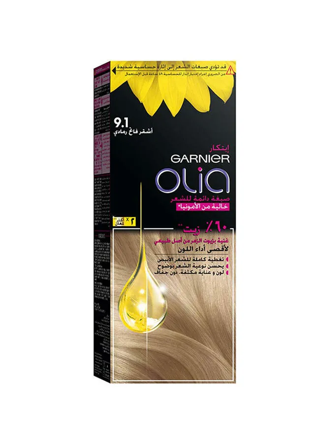 GARNIER Olia No Ammonia Permanent Brilliant Color 60% Oil-Rich Permanent Hair Color 9.1 Ashy Light Blonde 50g 50g 12ml