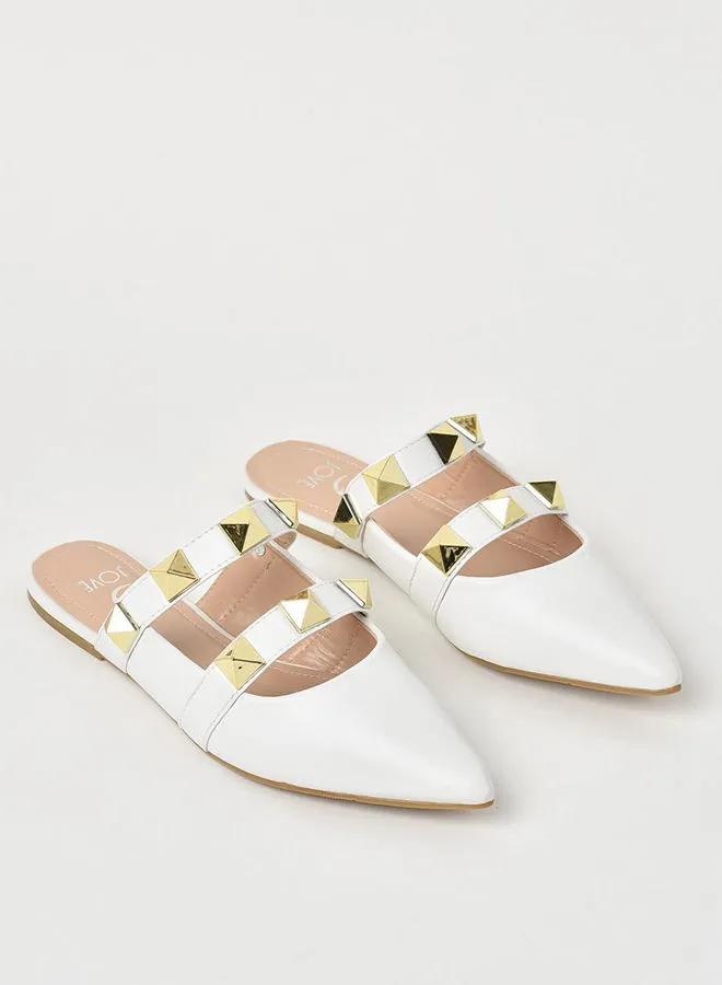 Jove Embellished Pointed Toe Mules White/Gold