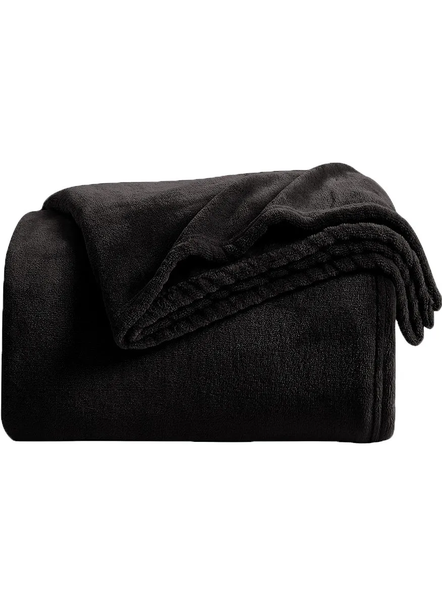 Noon East Lightweight Summer Blanket King Size 310 GSM Extra Soft Fleece All Season Blanket Bed And Sofa Throw Black 220 x 230cm