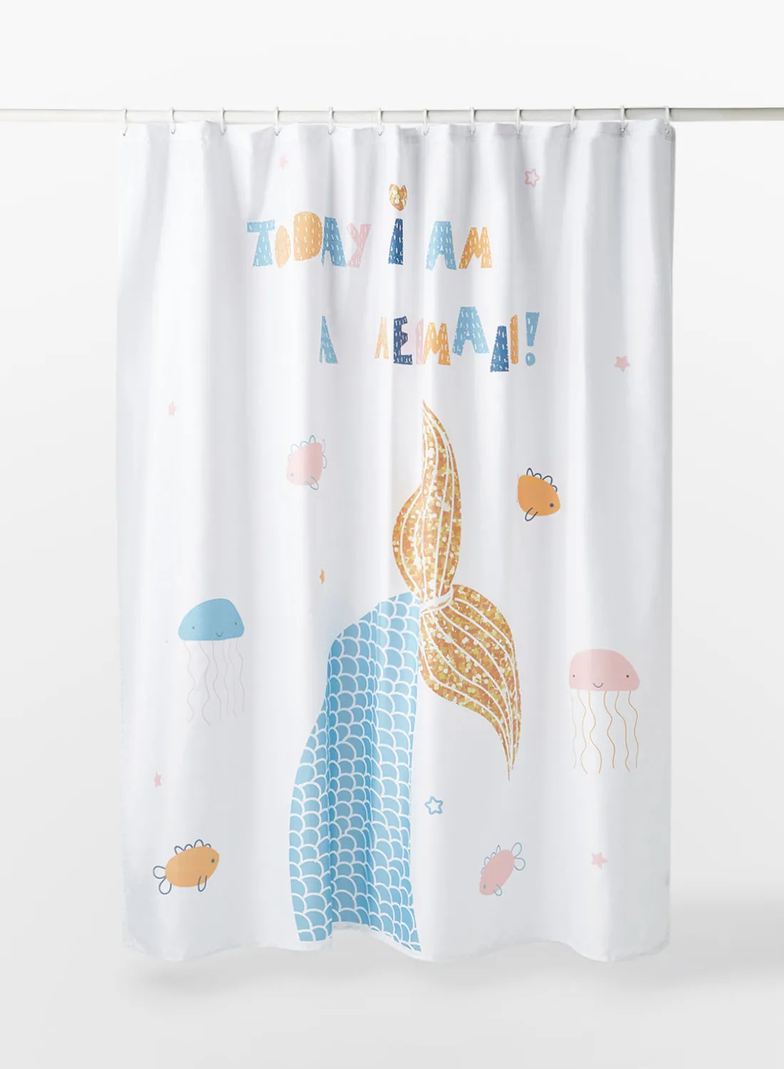 Bebi Shower Curtain - 180X180 Cm - 100% Printed Polyester Rings - Mermaid Color - Bath Curtain
