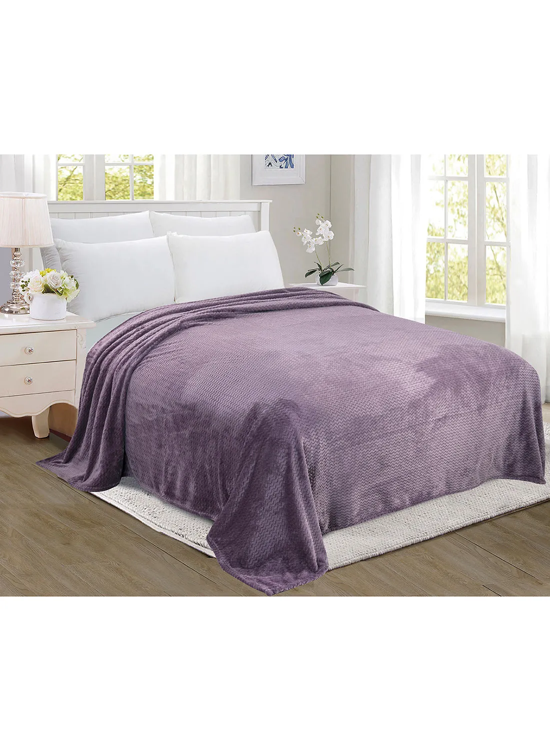 Noon East Lightweight Summer Blanket Queen Size 280 GSM Wave Pattern Jaquard Fleece Extra Soft All Season Blanket Bed And Sofa Throw  160 X 220 Cms Purple Purple 160 x 220cm