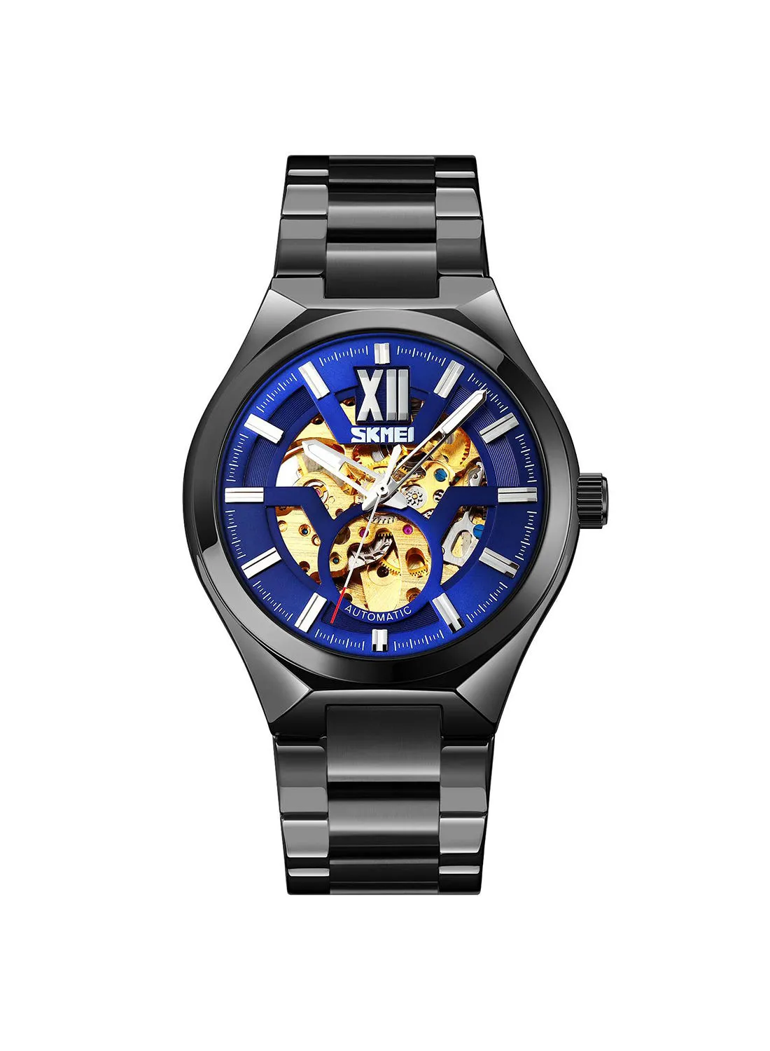 SKMEI Men's Fashion  Mechanical Top Brand Luxury Stainless Steel Band Automatic  Watch 8529BKBU