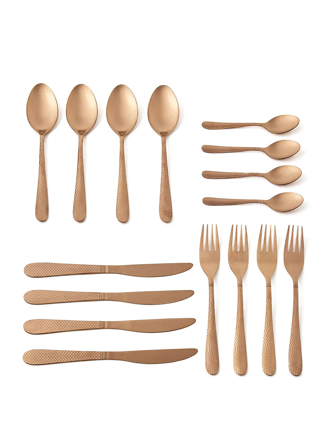 Amal 16 Piece Cutlery Set - Made Of Stainless Steel - Silverware Flatware - Spoons And Forks Set, Spoon Set - Table Spoons, Tea Spoons, Forks, Knives - Serves 4 - Design Copper Aster